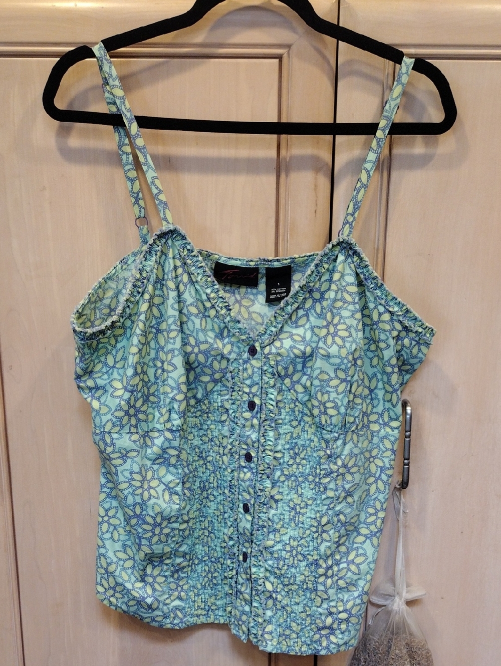 Vintage torrid Light Blue Floral Smocked Button-Front Camisole